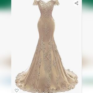 Champagne off shoulder mermaid dress